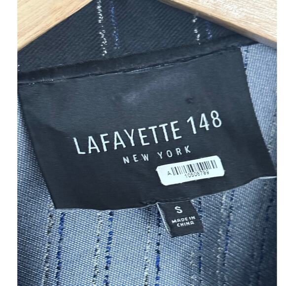 LAFAYETTE 148 navy blue light white striped wool silk blend clasp front blazer - Picture 7 of 10